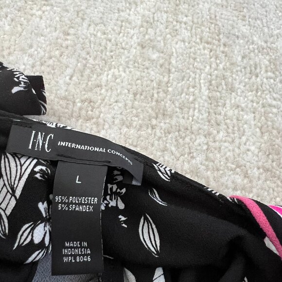 3 for $6 INC Summer Floral Faux Wrap Black White Dress L - Picture 2 of 8